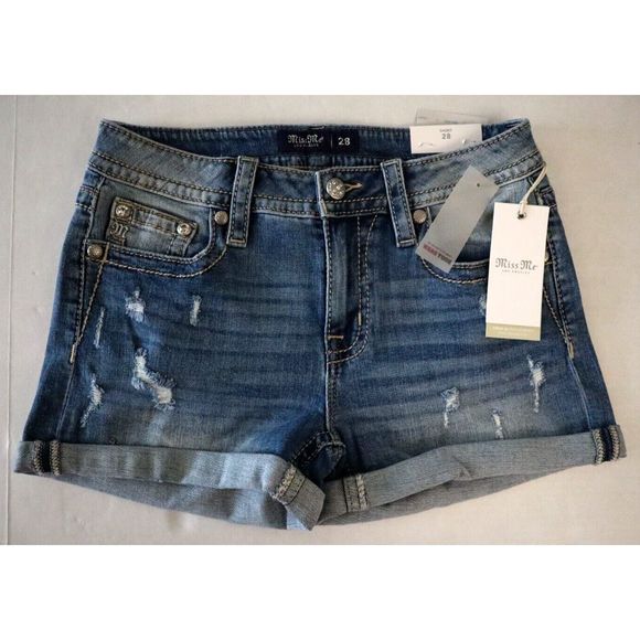 Miss Me Women Sz 28 Blue Embroidered Dreamcatcher Light Wash Mid-Rise Shorts - Picture 3 of 9